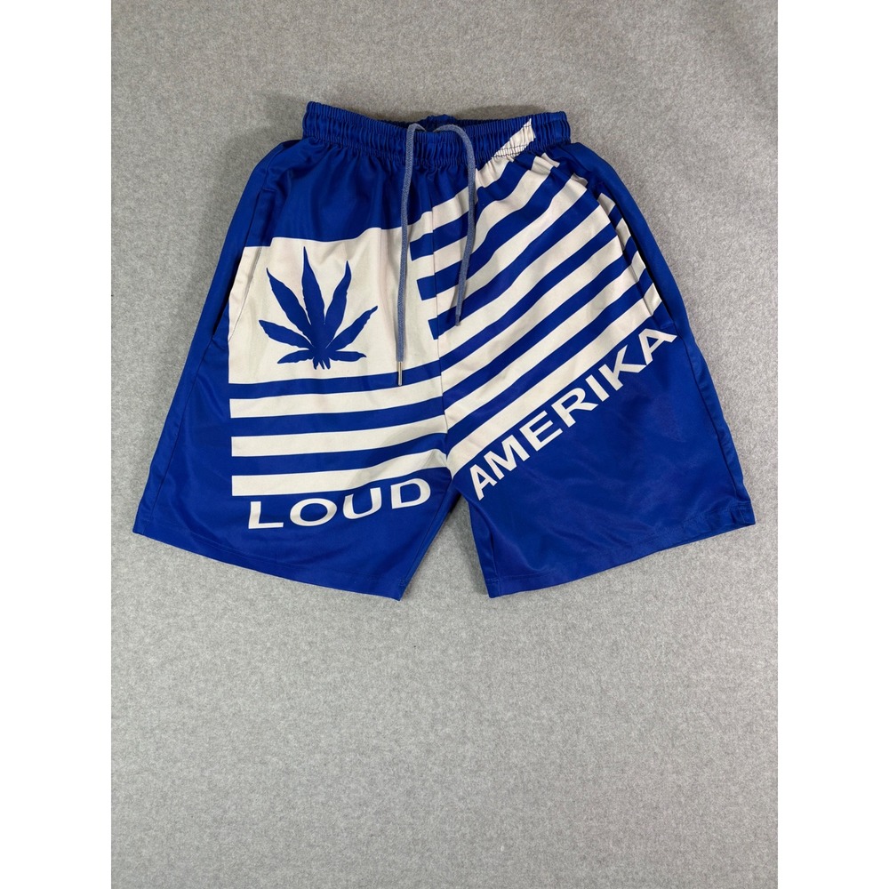 Loud Amerika Mens Blue White Cannabis Flag Graphic Shorts Size Medium Streetwear